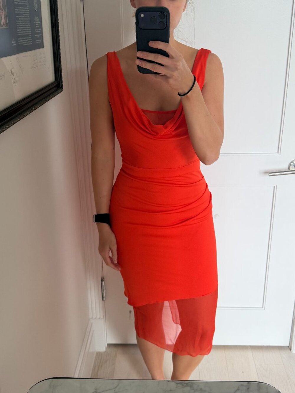 Cushnie Orange Mesh-Panel Midi Size 4